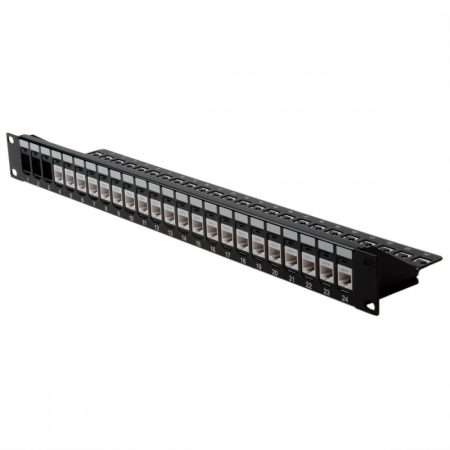 Keystone UTP patch panel 24 porthely 19" C5/C6 fekete, fém, üres (26.11.0357)
