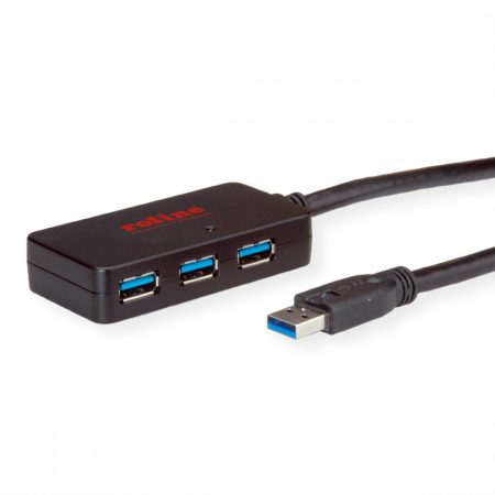USB 3.0 aktív hosszabbító 10 m, 4 portos Hub ROLINE (12.04.1097)
