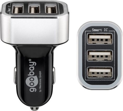 USB autós töltő TRIO 5,5A 3xUSB alj 2,4A/port 12V/24V fekete GOOBAY (44211)