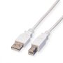 USB kábel A-B 2.0 0,8m fehér VALUE (11.99.8809)