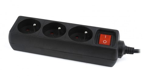 GEMBIRD Hálózati elosztó UPS-hez C14 dugó 3 földelt aljzat kapcsolós fekete 60 cm kábel EG-PSU3F-01