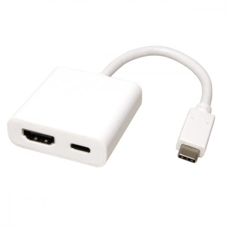 USB 3.1 - HDMI F + USB C töltő port adapter kábel 10 cm ROLINE (12.03.3211)