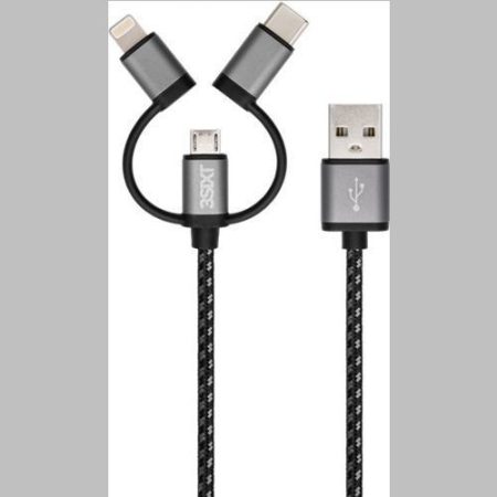 3in1 adat és töltő kábel - MicroB, USB C, Lightning 1m,flex.3S-1127 3SIXT(38809)