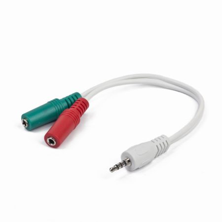 GEMBIRD 3.5 mm 4-pin plug to 3.5 mm sztereo + microphone sockets adapter kábel, fehér CCA-417W