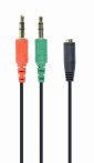   GEMBIRD 3.5 mm 4-pin socket to 2 x 3.5 mm sztereo plug adapter kábel, fekete CCA-418