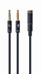   GEMBIRD 3.5 mm 4-pin socket to 2 x 3.5 mm sztereo plug adapter kábel, fekete, metal csat CCA-418M