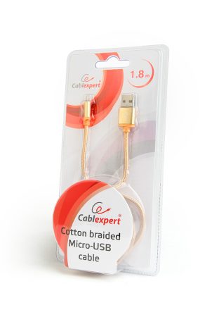GEMBIRD CCB-mUSB2B-AMBM-6-G Cotton braided Micro-USB cable with metal connectors, 1.8 m, gold color, blister