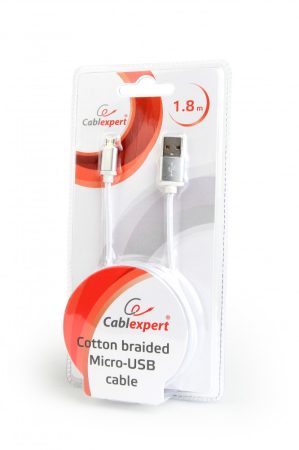GEMBIRD CCB-mUSB2B-AMBM-6-S Cotton braided Micro-USB cable with metal connectors, 1.8 m, silver color, blister