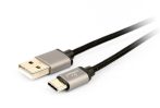   GEMBIRD CCB-mUSB2B-AMCM-6 Cotton braided Type-C USB cable with metal connectors, 1.8 m, black color, blister