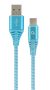   GEMBIRD CC-USB2B-AMCM-1M-VW Premium cotton braided Type-C USB charging and data cable, 1 m, turquoise blue/white