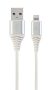   GEMBIRD CC-USB2B-AMLM-2M-BW2 Premium cotton braided 8-pin charging and data cable, 2 m, silver/white