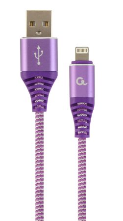 GEMBIRD CC-USB2B-AMLM-2M-PW Premium cotton braided 8-pin charging and data cable, 2 m, purple/white