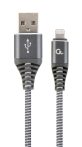   GEMBIRD CC-USB2B-AMLM-2M-WB2 Premium cotton braided 8-pin charging and data cable, 2 m, spacegrey/white