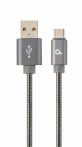   GEMBIRD CC-USB2S-AMCM-2M-BG Premium spiral metal Type-C USB charging and data cable, 2 m, metallic-grey