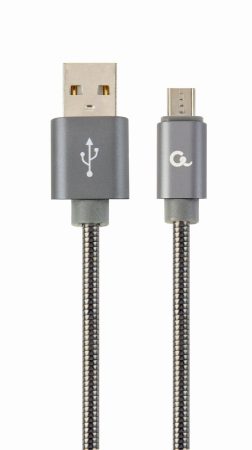 GEMBIRD CC-USB2S-AMmBM-2M-BG Premium spiral metal Micro-USB charging and data cable, 2 m, metallic-grey