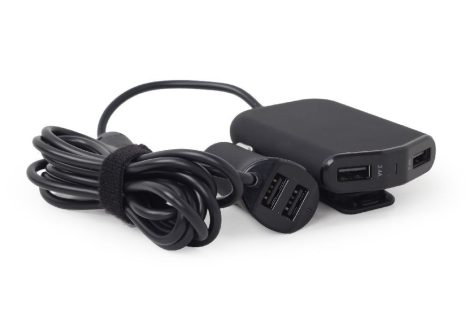 GEMBIRD 4-port front és back seat car charger, 9.6 A, fekete EG-4U-CAR-01
