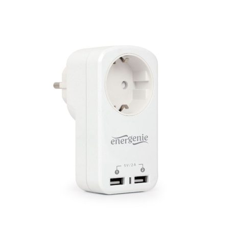 GEMBIRD EG-ACU2-01-W 2-port USB charger with pass-through AC socket, 2.1 A, white