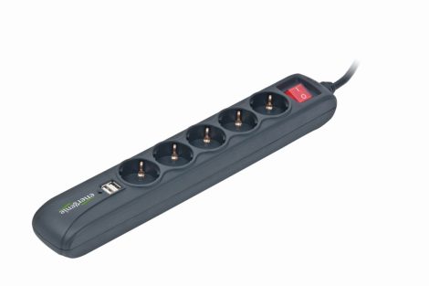 GEMBIRD Hálózati elosztó USB töltővel, 5 aljzat, 1,5 m, fekete SPG5-U2-5