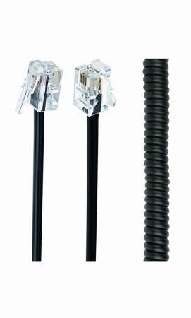 GEMBIRD telefon handset spiral cord, RJ10 (4P4C), 2 m, fekete TC4P4CS-2M