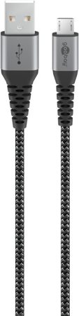 USB kábel A- micro B 2.0 textil borítás, fém csatlakozókkal, 2m GOOBAY (49283)