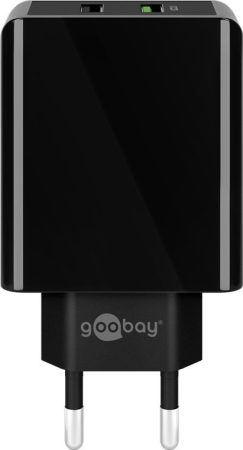 USB hálózati gyorstöltő 1x QC 3.0 + 1x USB 2.0 (28W) fekete GOOBAY (44956)