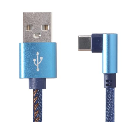 Gembird CC-USB2J-AMCML-1M-BLPremium jeans (denim) Type-C USB kábel fém "L" csatlakozó, 1 m, kék