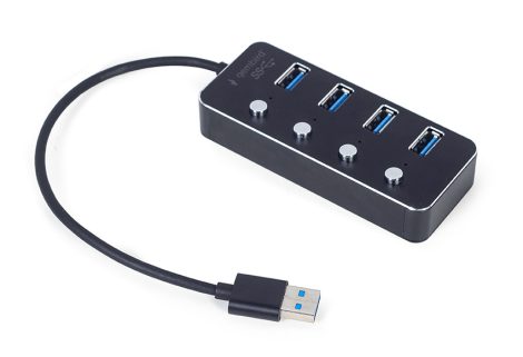 Gembird 4-port USB 3.0  hub,4xUSB 3.0 kapcsoló port, 24 cm vezeték, fekete UHB-U3P4P-01