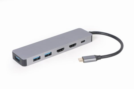 Gembird USB Type-C 3-in-1 multi-port adapter (USB port + HDMI + PD), silver  A-CM-COMBO3-03