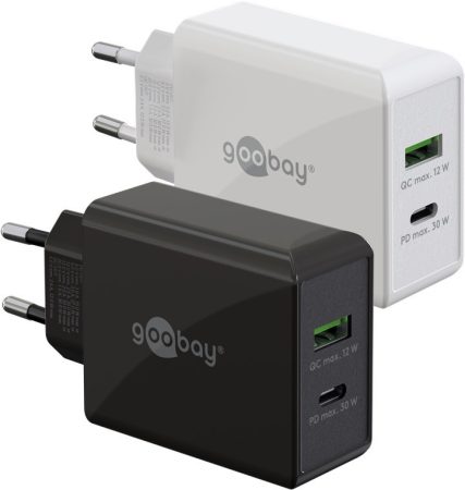 USB hálózati gyorstöltő 1xQC 3.0 (12W) + 1xUSB-C 3.1 (30W) fekete GOOBAY(61673)