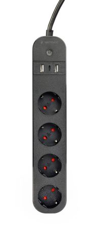 GEMBIRD Hálózati elosztó 4-es, 2xUSB, 1,5 m, fekete TSL-PS-S4U-01