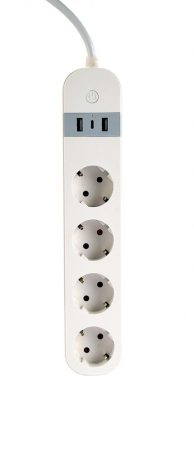 GEMBIRD Hálózati elosztó 4-es, 2xUSB, 1,5 m, fehér TSL-PS-S4U-01-W
