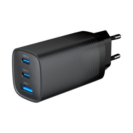 GEMBIRD 3-port 65 W GaN USB PowerDelivery fast charger, black (TA-UC-PDQC65-01-BK) TA-UC-PDQC65-01-BK