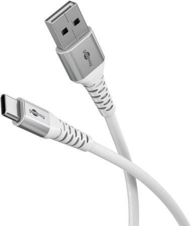 USB 3.1 kábel C/M - A/M, szuper lágy textil, 1m, 3A/60W, fehér GOOBAY (74530)