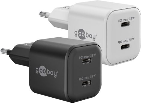 USB hálózati gyorstöltő 2XUSB-C 3.1 35W, fekete GOOBAY (75333)