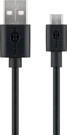 USB kábel A- micro B 2.0 nagyáramú adat és töltő 1m 2A-2,5A fekete GOOBAY(72227)