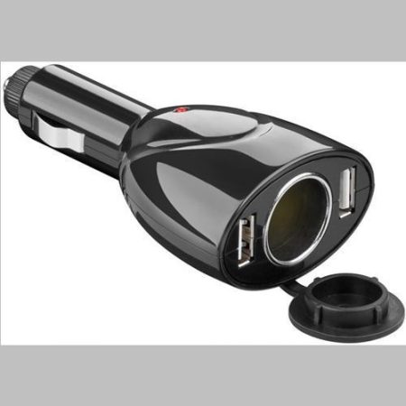 USB autós töltő 1000mA 2xUSB A/F + 1X12V szivargyújtó aljzat GOOBAY (42195)
